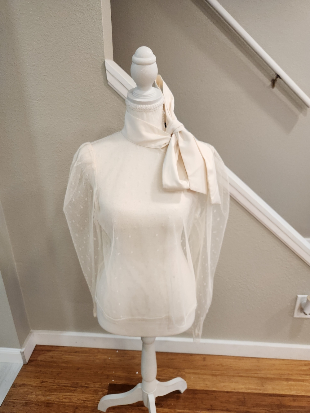 Express Cream Tie-Neck Swiss Dot Blouse
